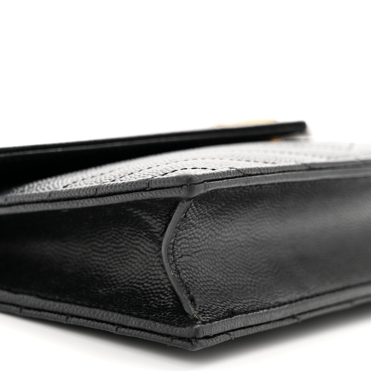 Saint Laurent Grain De Poudre Matelasse Chevron Monogram Envelope Chain Wallet Black 9 of 12