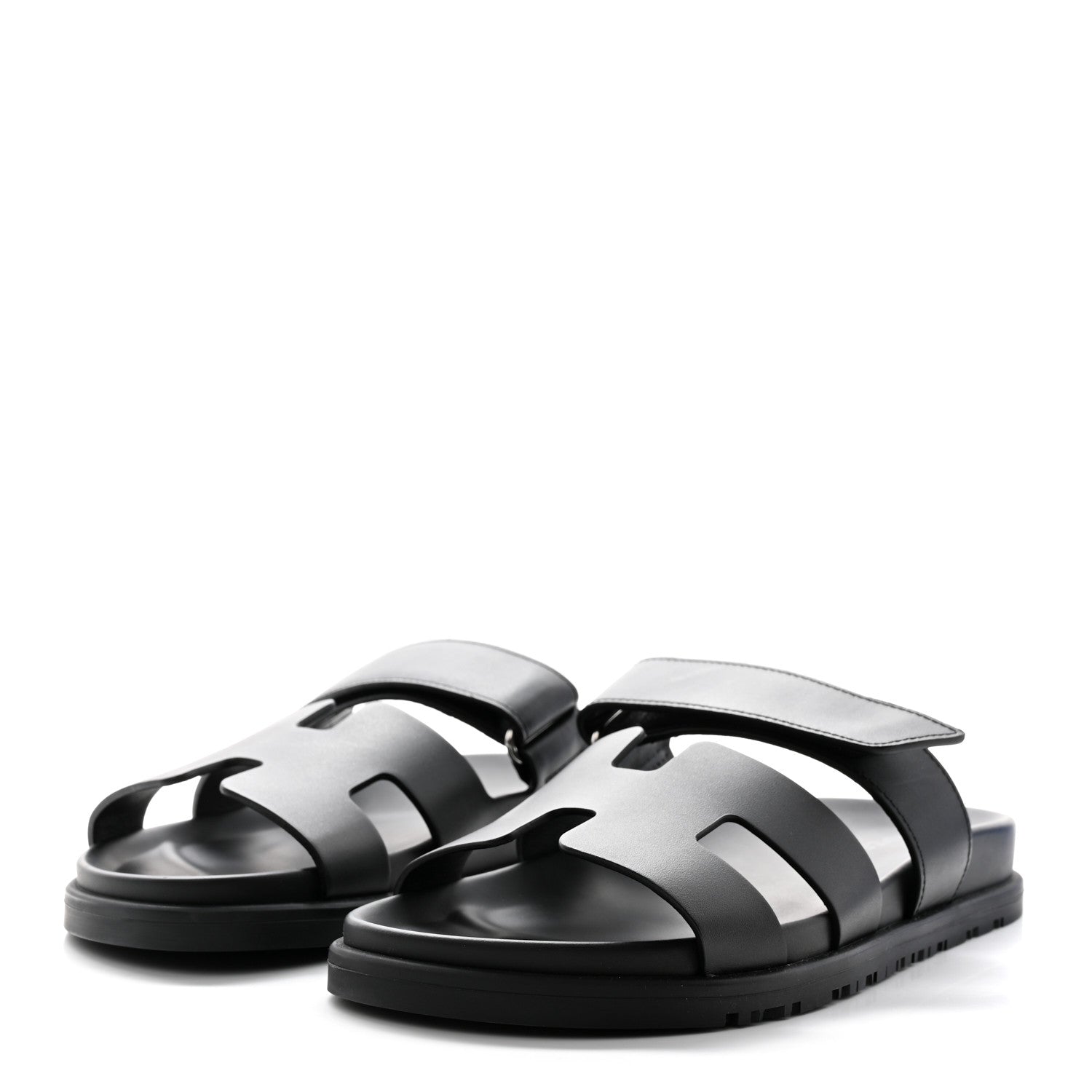 Hermes Calfskin Womens Chypre Sandals 37.5 Black 3 of 10