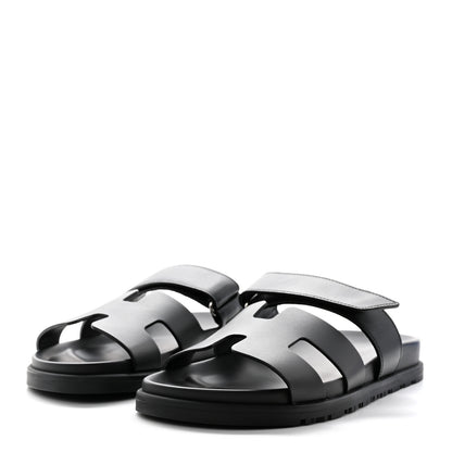 Hermes Calfskin Womens Chypre Sandals 37.5 Black 3 of 10