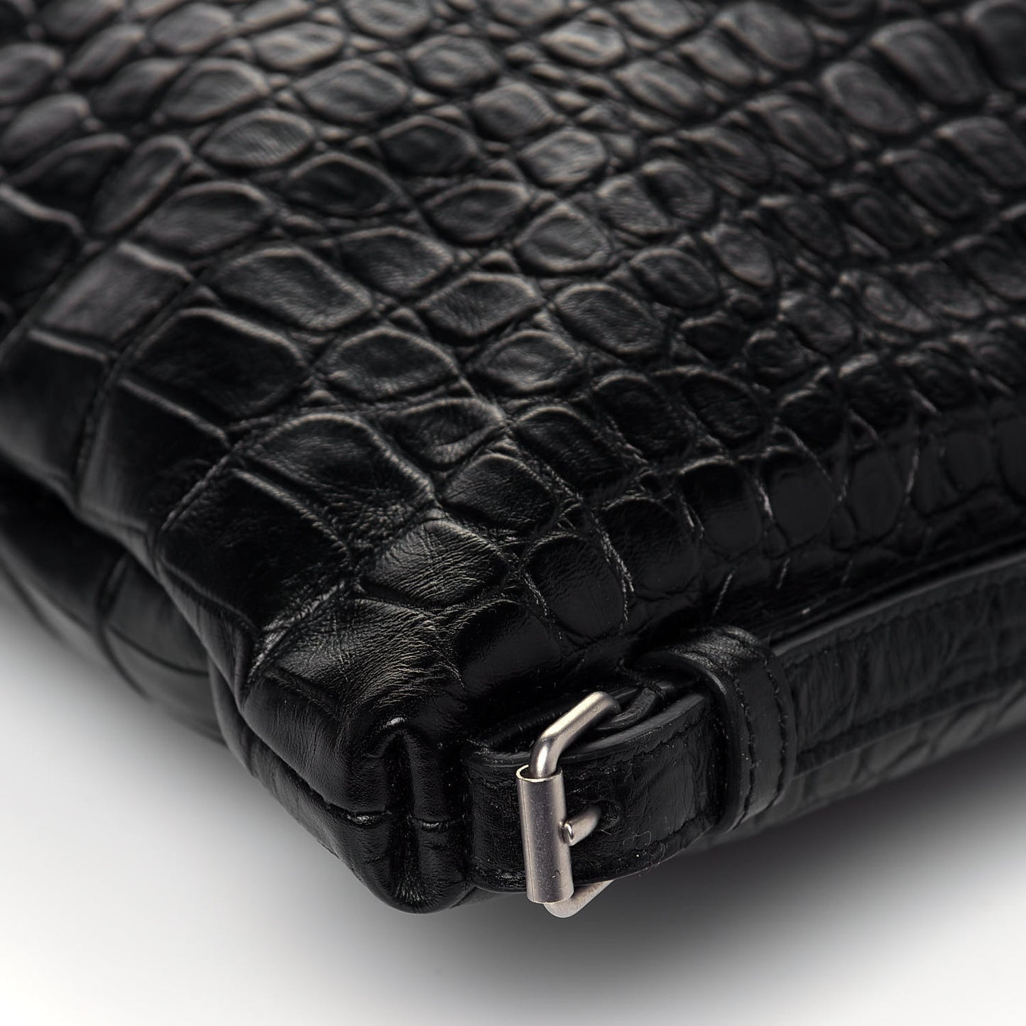 Calfskin Crocodile Embossed Large Convertible ID Bag Black