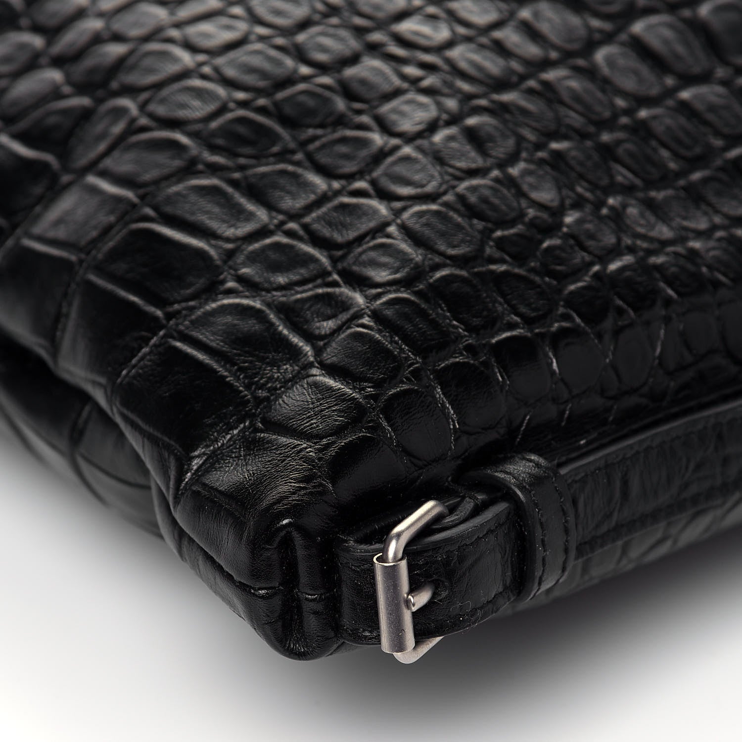 Saint Laurent Calfskin Crocodile Embossed Large Convertible ID Bag Black 9 of 10