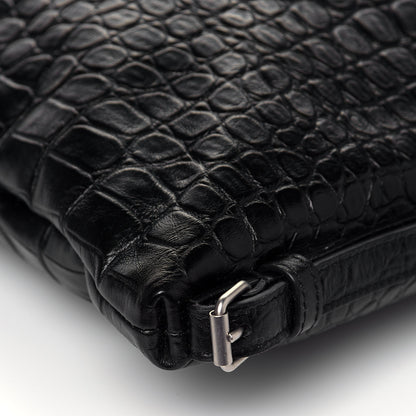 Saint Laurent Calfskin Crocodile Embossed Large Convertible ID Bag Black 9 of 10