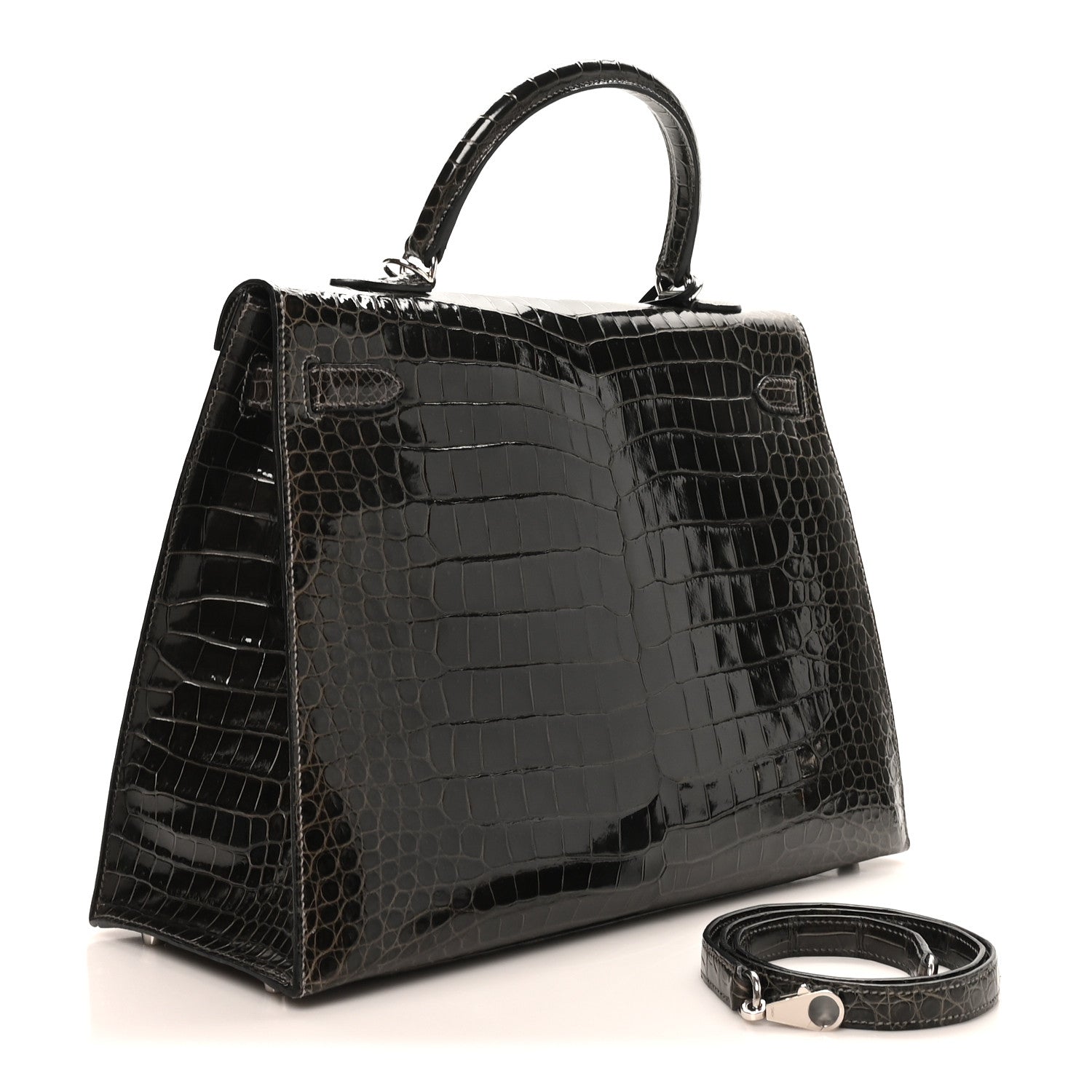 Hermes Shiny Porosus Crocodile Kelly Sellier 35 Graphite 3 of 10