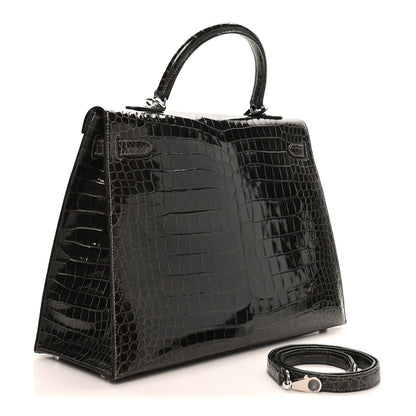 Hermes Shiny Porosus Crocodile Kelly Sellier 35 Graphite 3 of 10