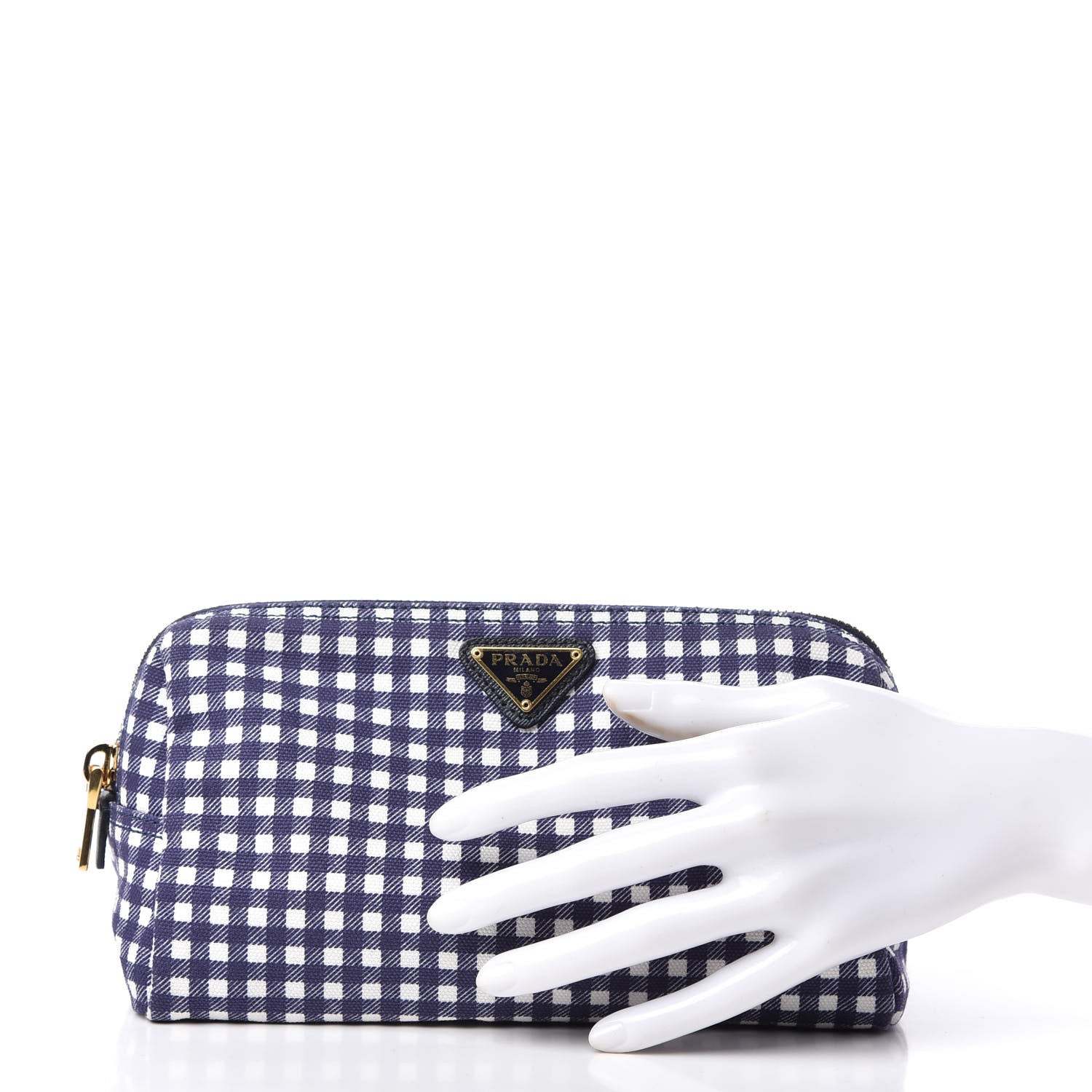 Prada Canapa St Vichy Gingham Cosmetic Pouch Baltico 2 of 10