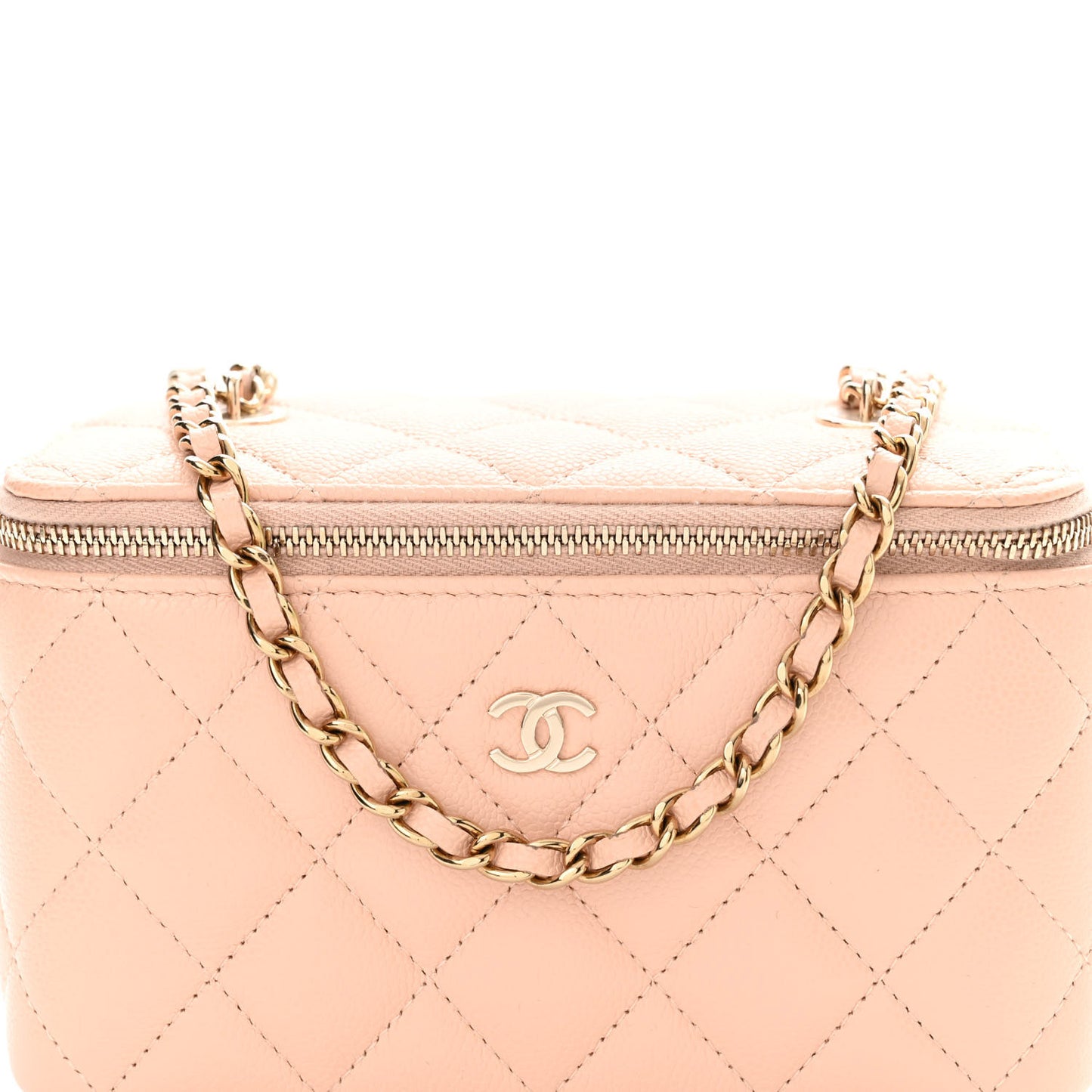 Caviar Quilted Small Vanity Case With Chain Light Beige
