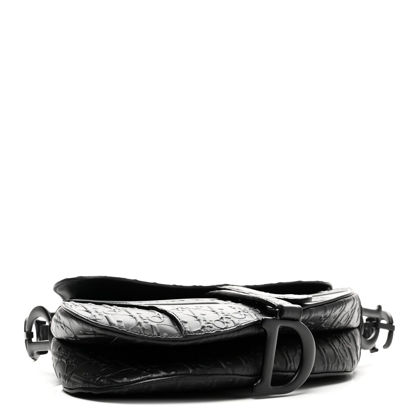 Calfskin Embossed Oblique Saddle Bag Black