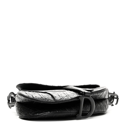 Christian Dior Calfskin Embossed Oblique Saddle Bag Black 4 of 10