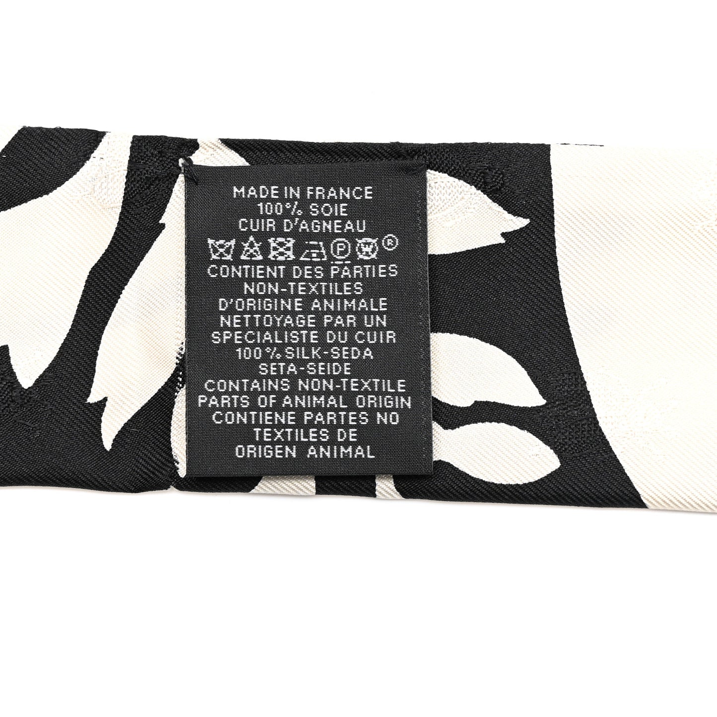 Silk Calfskin Bouquet Final Fringed Twilly Creme Black