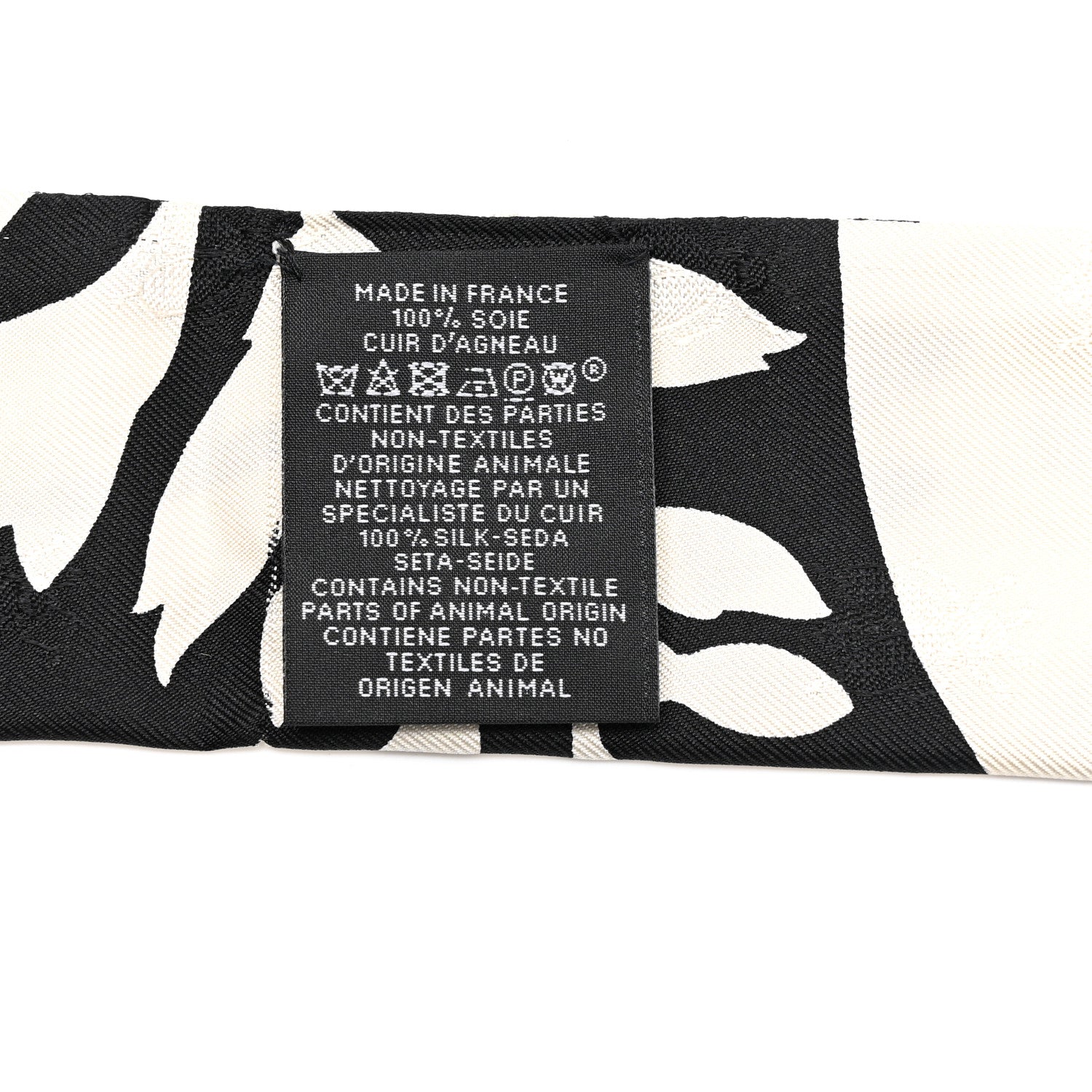 Hermes Silk Calfskin Bouquet Final Fringed Twilly Creme Black 3 of 5