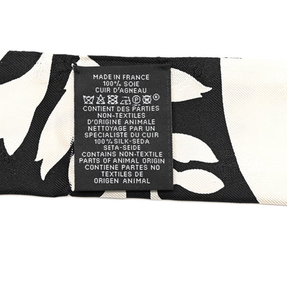 Hermes Silk Calfskin Bouquet Final Fringed Twilly Creme Black 3 of 5