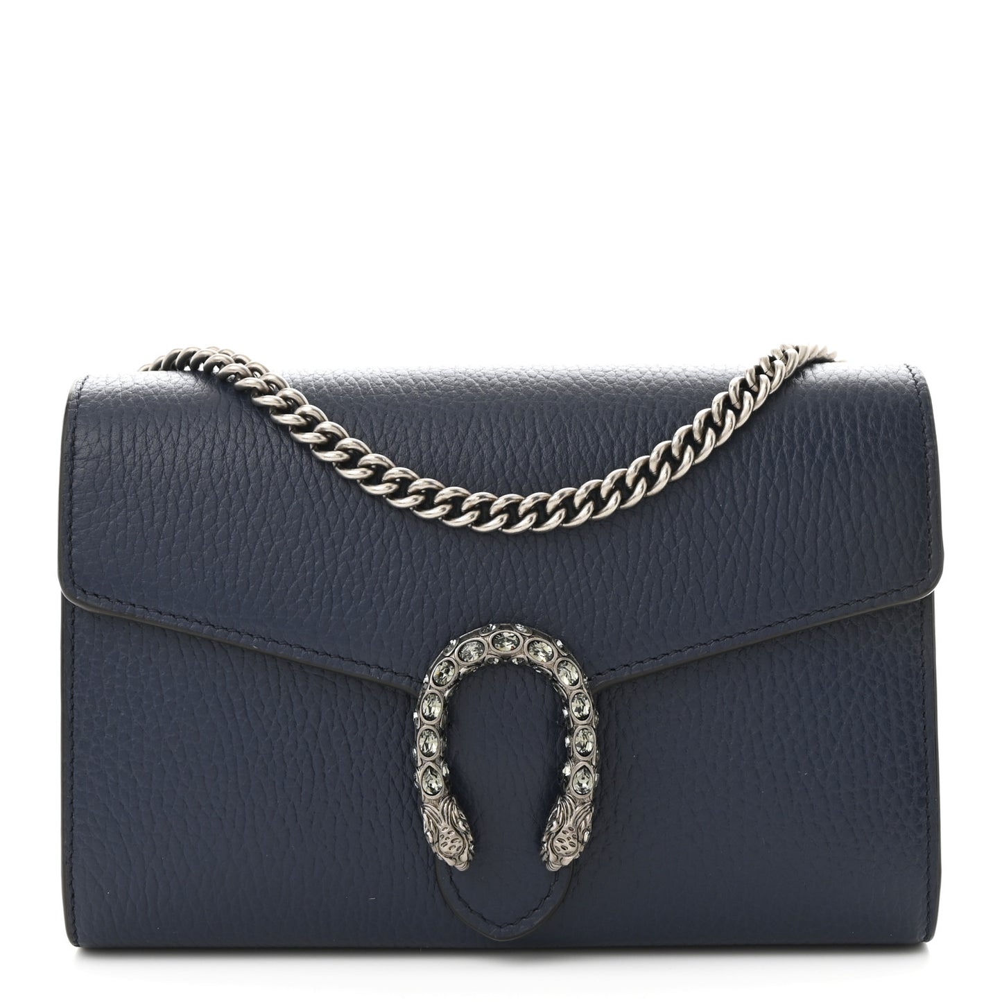 Dollar Calfskin Crystal Mini Dionysus Chain Wallet Blue Agata Black Diamond