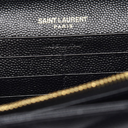 Saint Laurent Grain De Poudre Matelasse Chevron Monogram Chain Wallet Black 6 of 7
