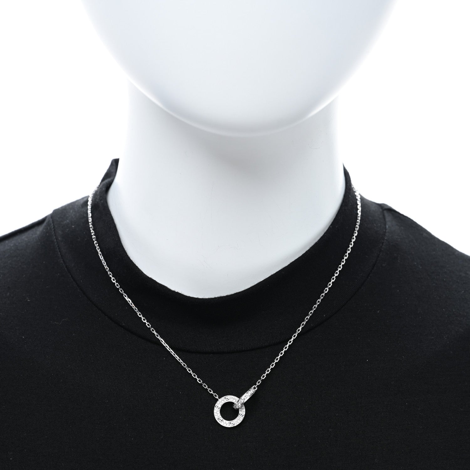 Cartier 18K White Gold Diamond Interlocking LOVE Paved Necklace 3 of 4