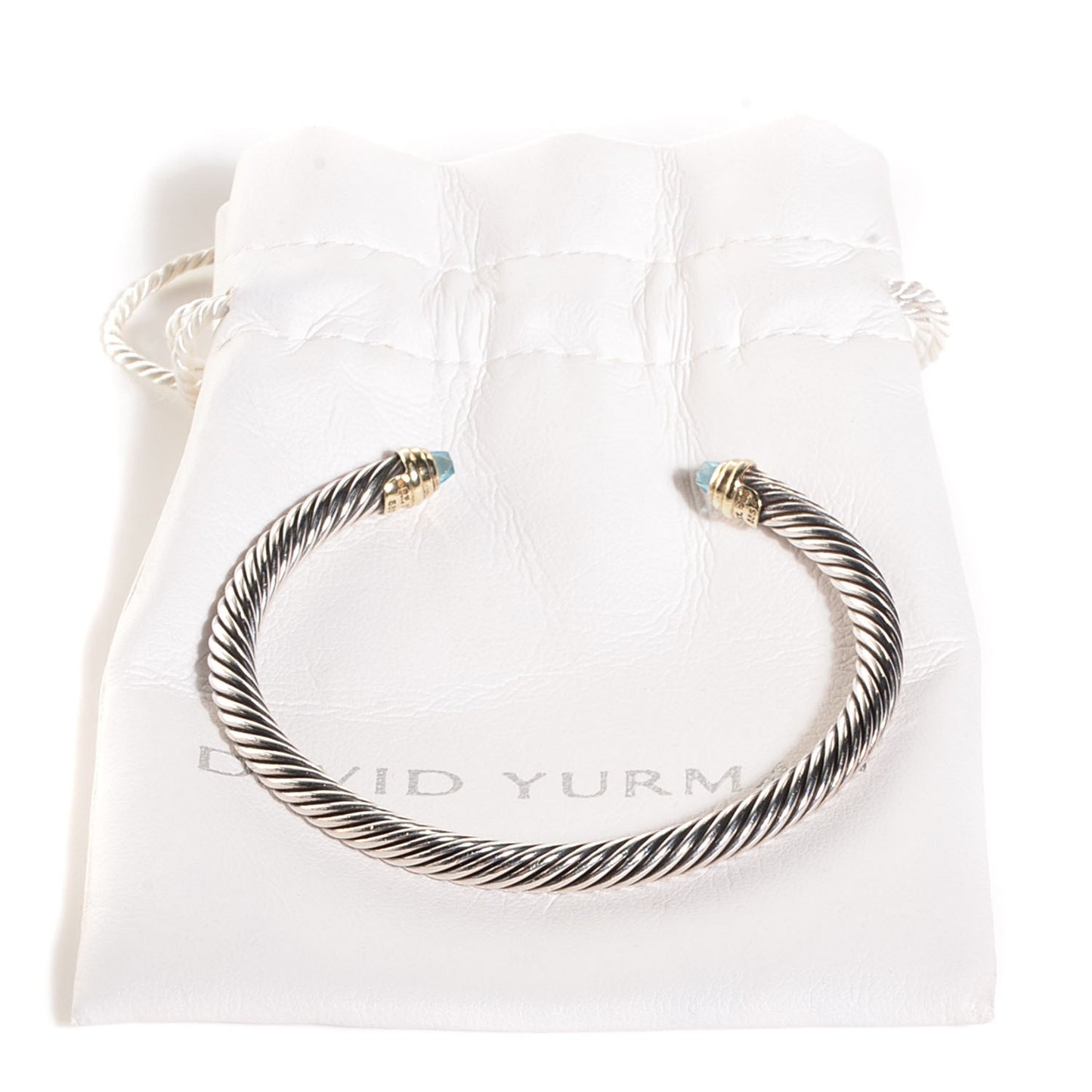 Sterling Silver 14K Yellow Gold Blue Topaz 5mm Cable Classics Petite Color Bracelet