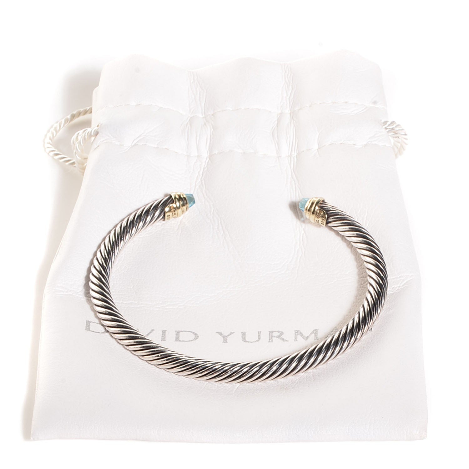 David Yurman Sterling Silver 14K Yellow Gold Blue Topaz 5mm Cable Classics Petite Color Bracelet 6 of 7