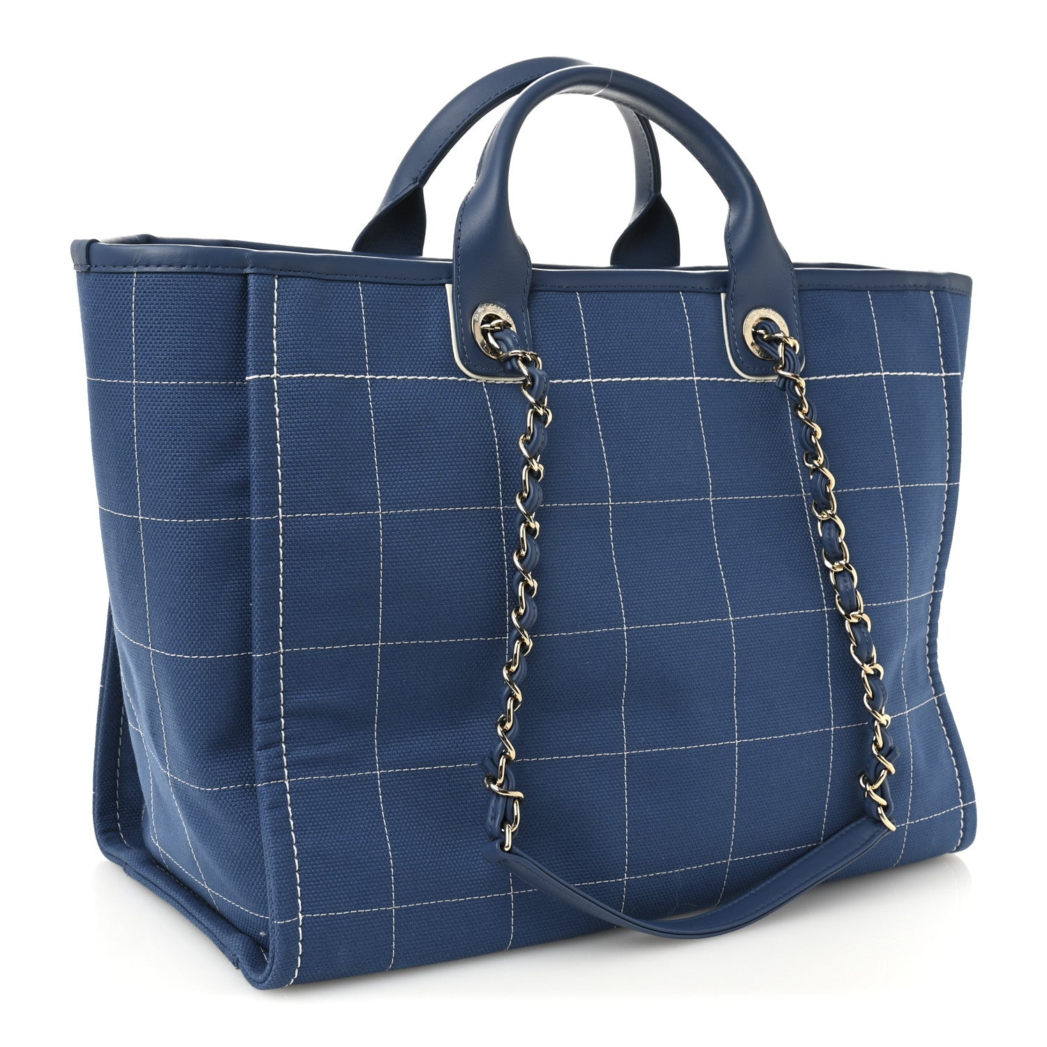 Chanel Cotton Medium Deauville Tote Blue White 4 of 12