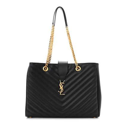 Saint Laurent Grain De Poudre Matelasse Chevron Monogram Shopping Bag Black 1 of 20