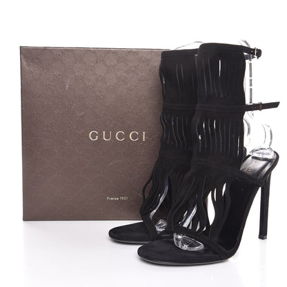 Gucci Suede Fringe Becky High Heel Sandals 40.5 Black 10 of 10