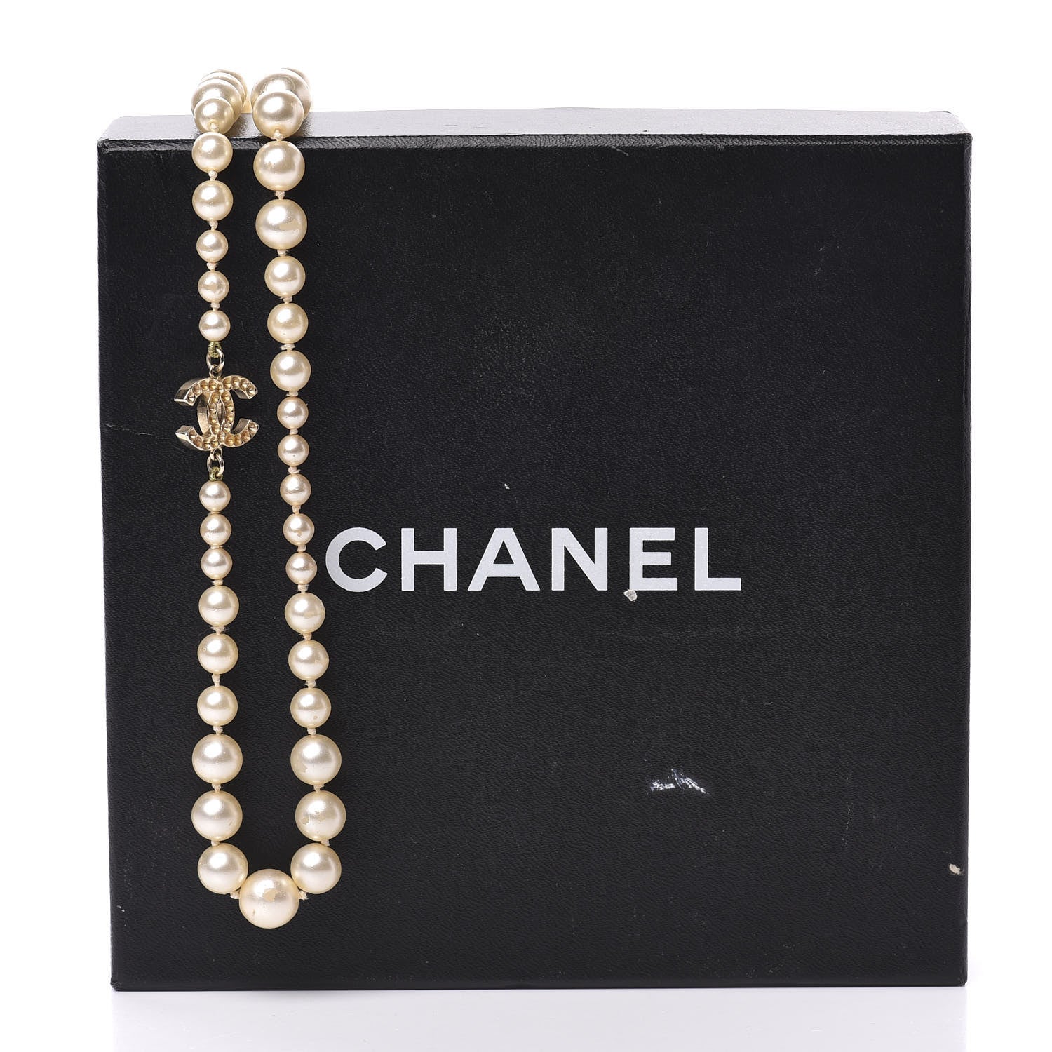 Chanel Pearl Crystal Long CC Necklace Gold 13 of 13
