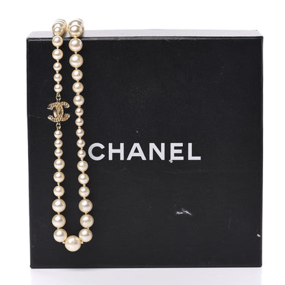 Chanel Pearl Crystal Long CC Necklace Gold 13 of 13