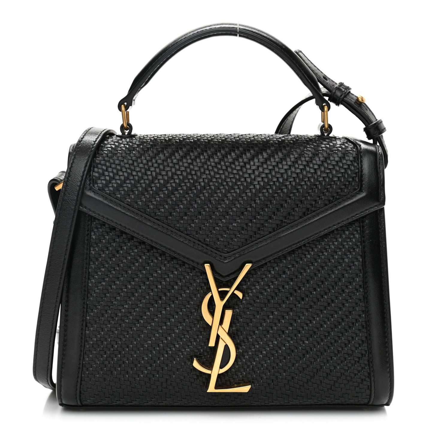 Calfksin Woven Mini Classic Monogram Cassandra Top Handle Black