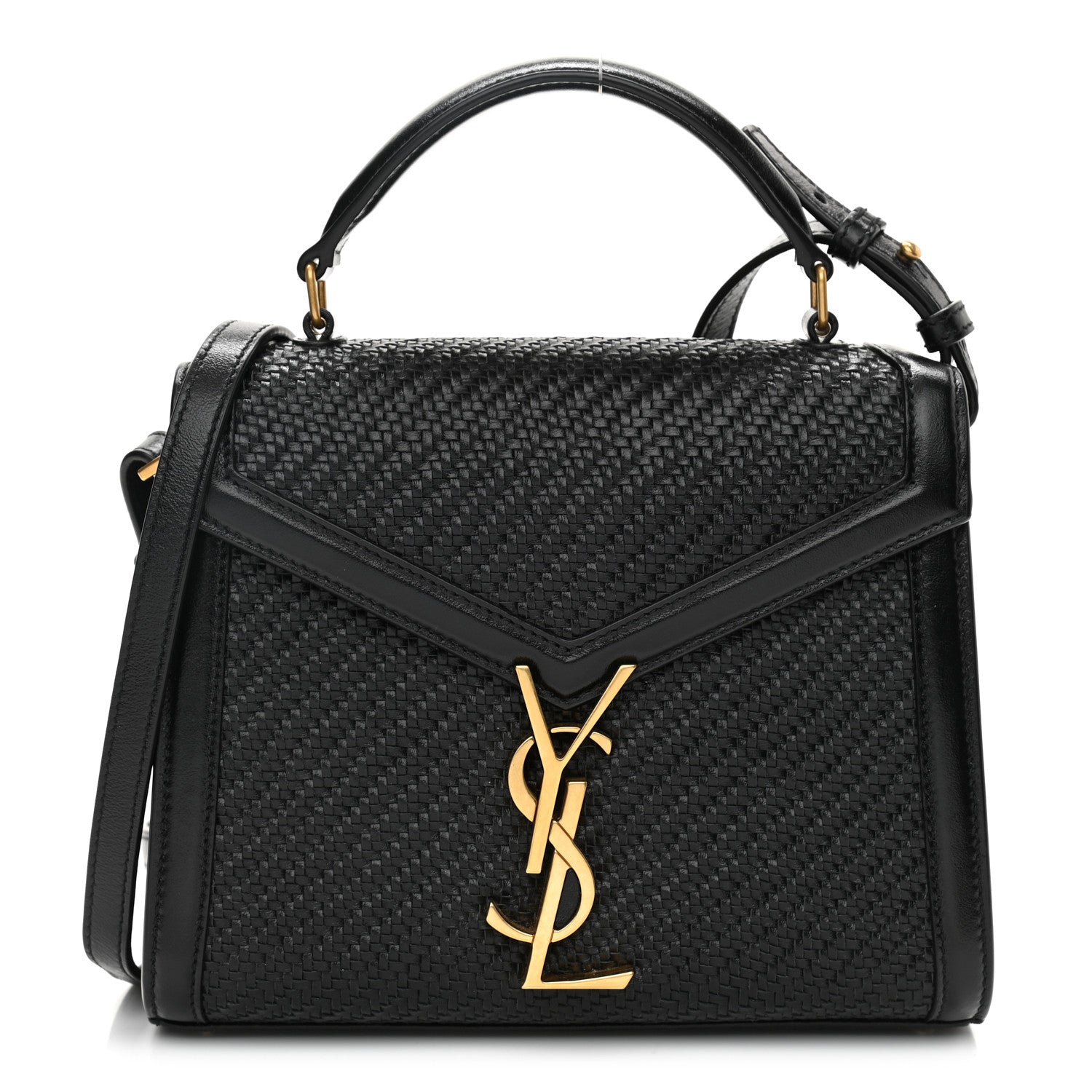 Saint Laurent Calfksin Woven Mini Classic Monogram Cassandra Top Handle Black 1 of 9