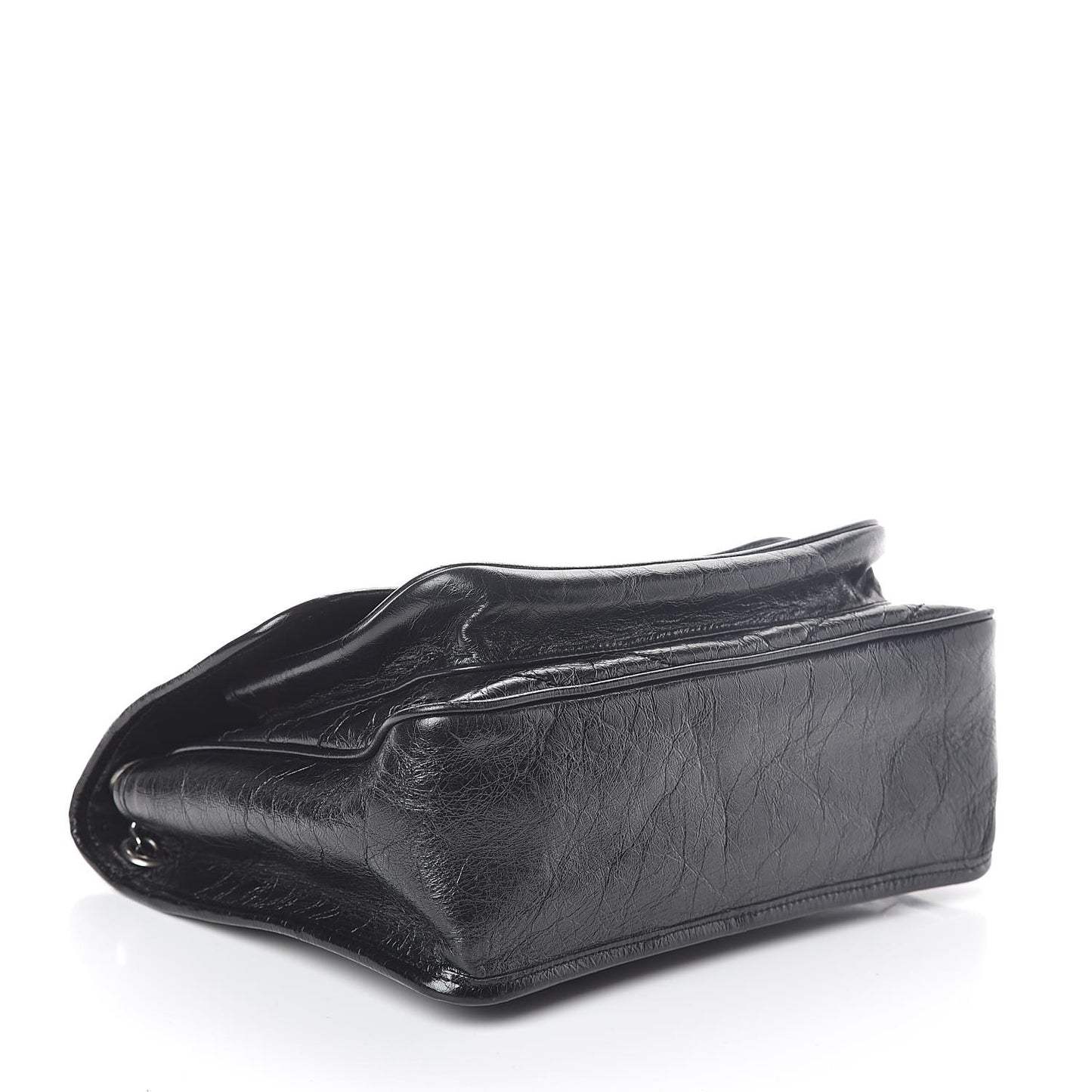 Crinkled Calfskin Matelasse Monogram Medium Niki Chain Satchel Black