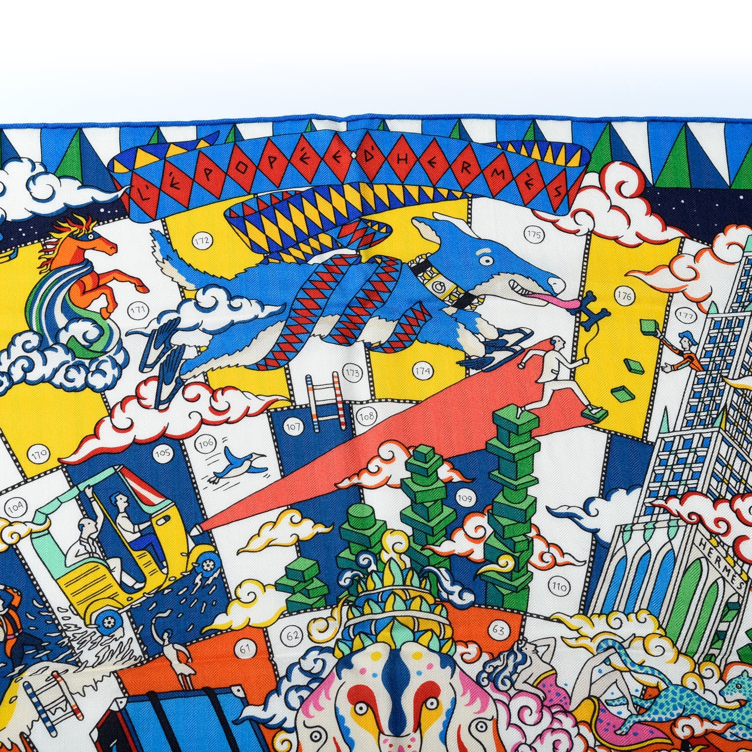 Hermes Cashmere Silk L'Epopee D'Hermes Shawl 140 Bleu Jaune Multicolore 4 of 5