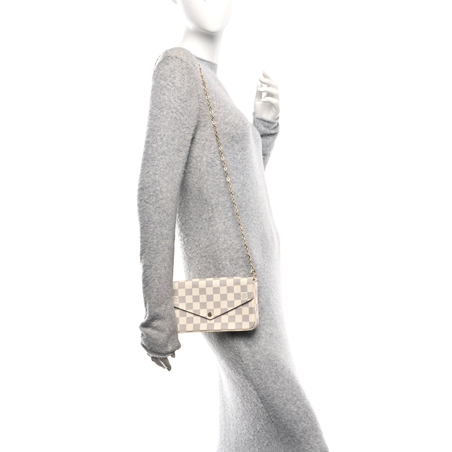 Louis Vuitton Damier Azur Pochette Felicie Chain Wallet Rose Ballerine 2 of 11