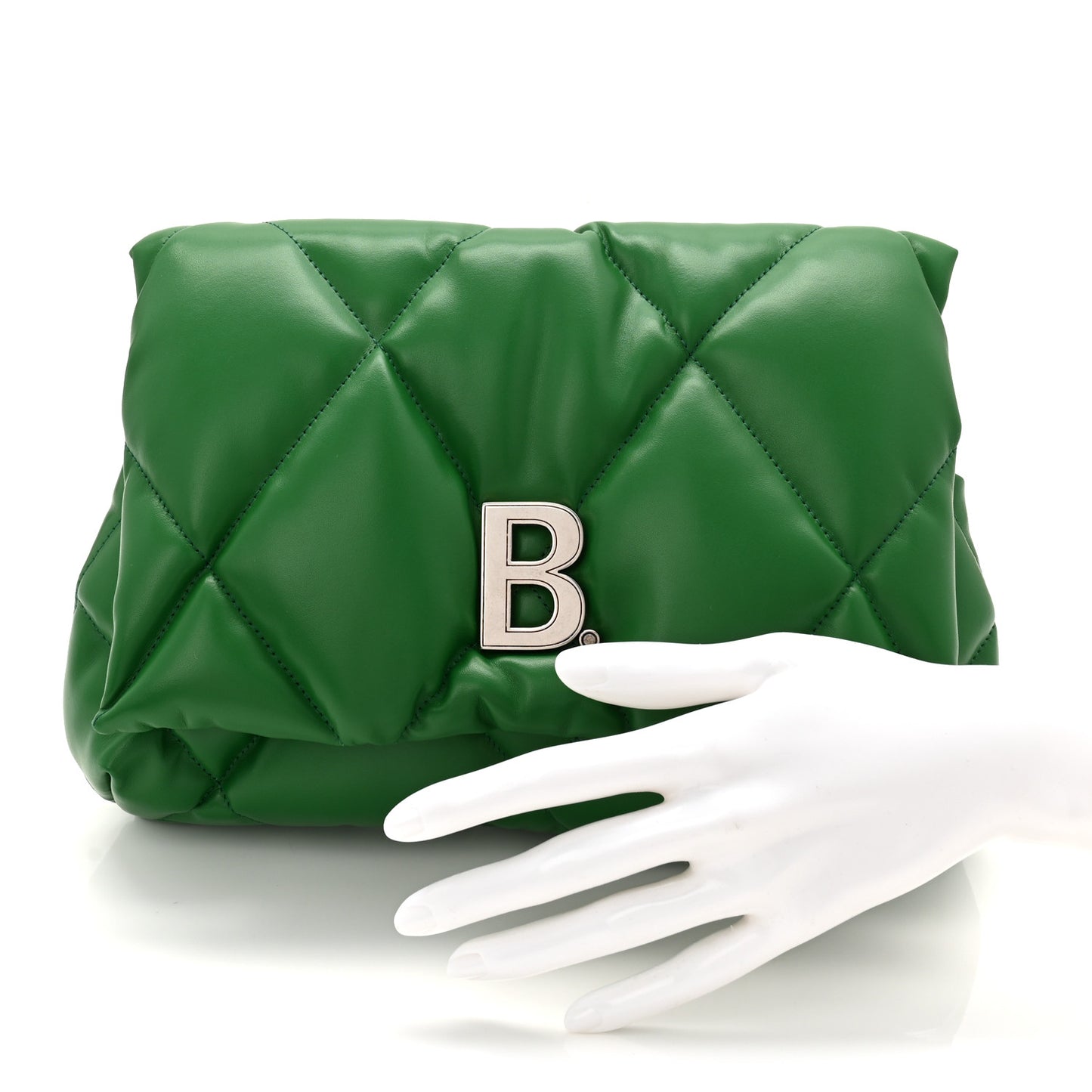 Nappa Calfskin Quilted Touch B Puffy Clutch Leaf Green