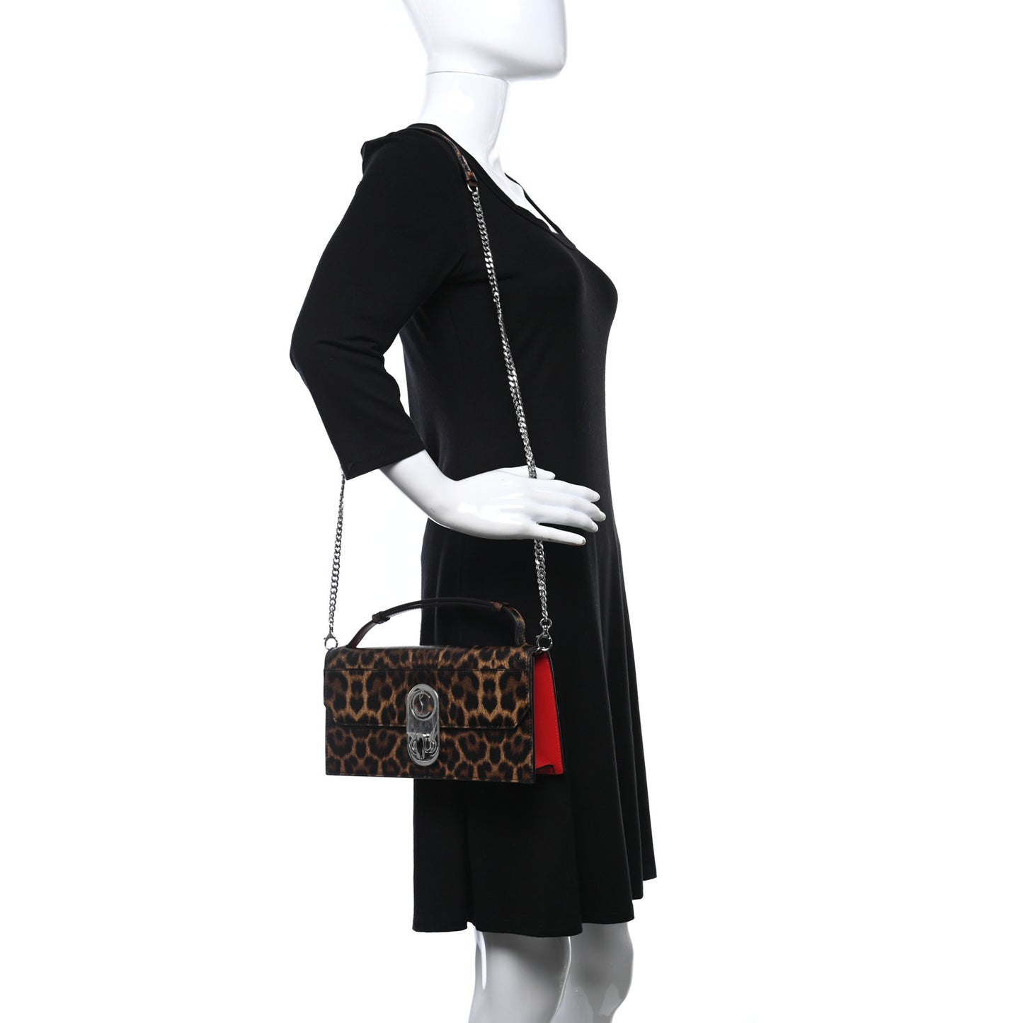 Calfskin Leopard Elisa Baguette Brown
