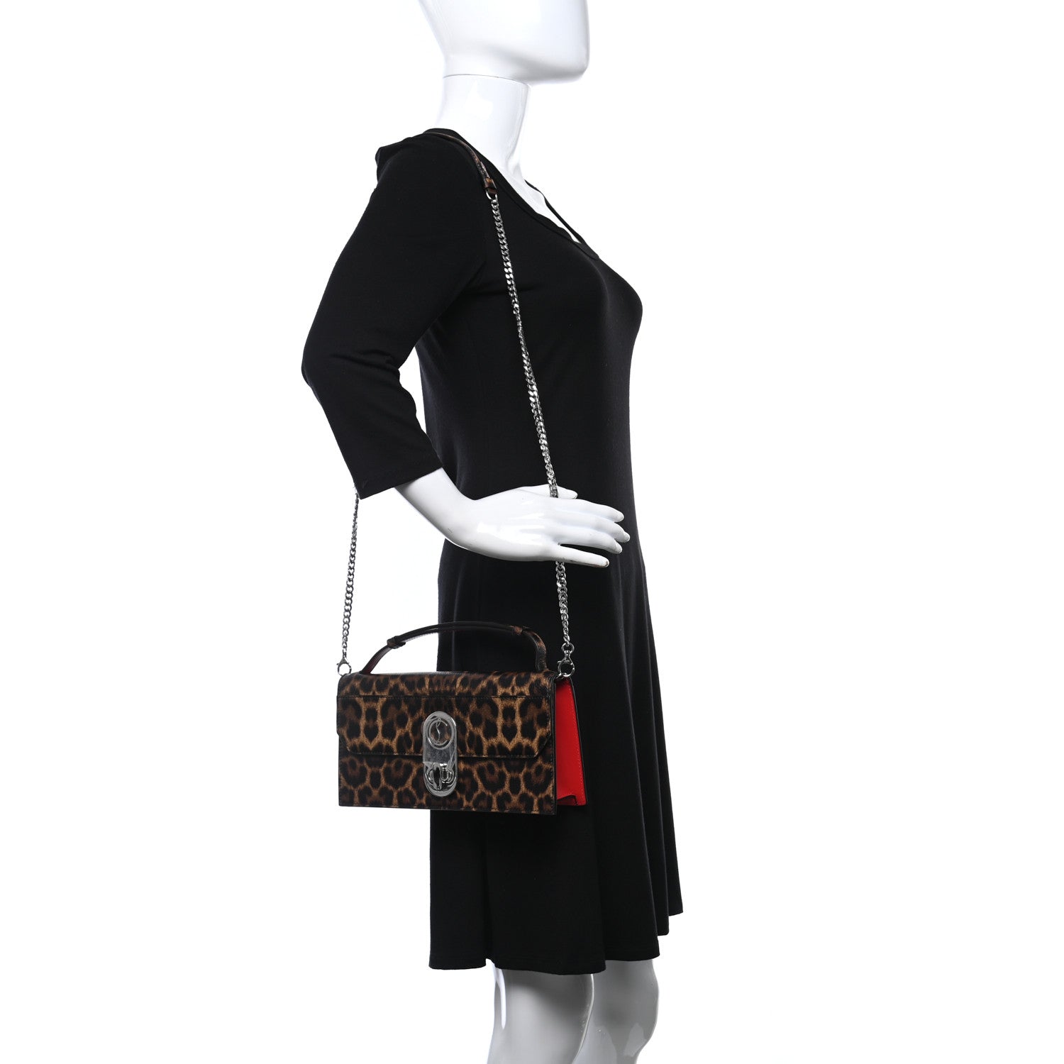 Christian Louboutin Calfskin Leopard Elisa Baguette Brown 2 of 9
