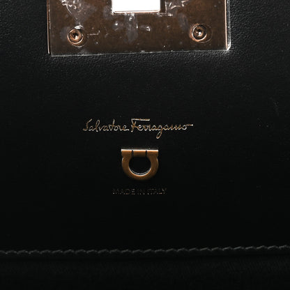 Salvatore Ferragamo Embroidered Canvas Calfskin The Studio Bag Navy Black 6 of 9