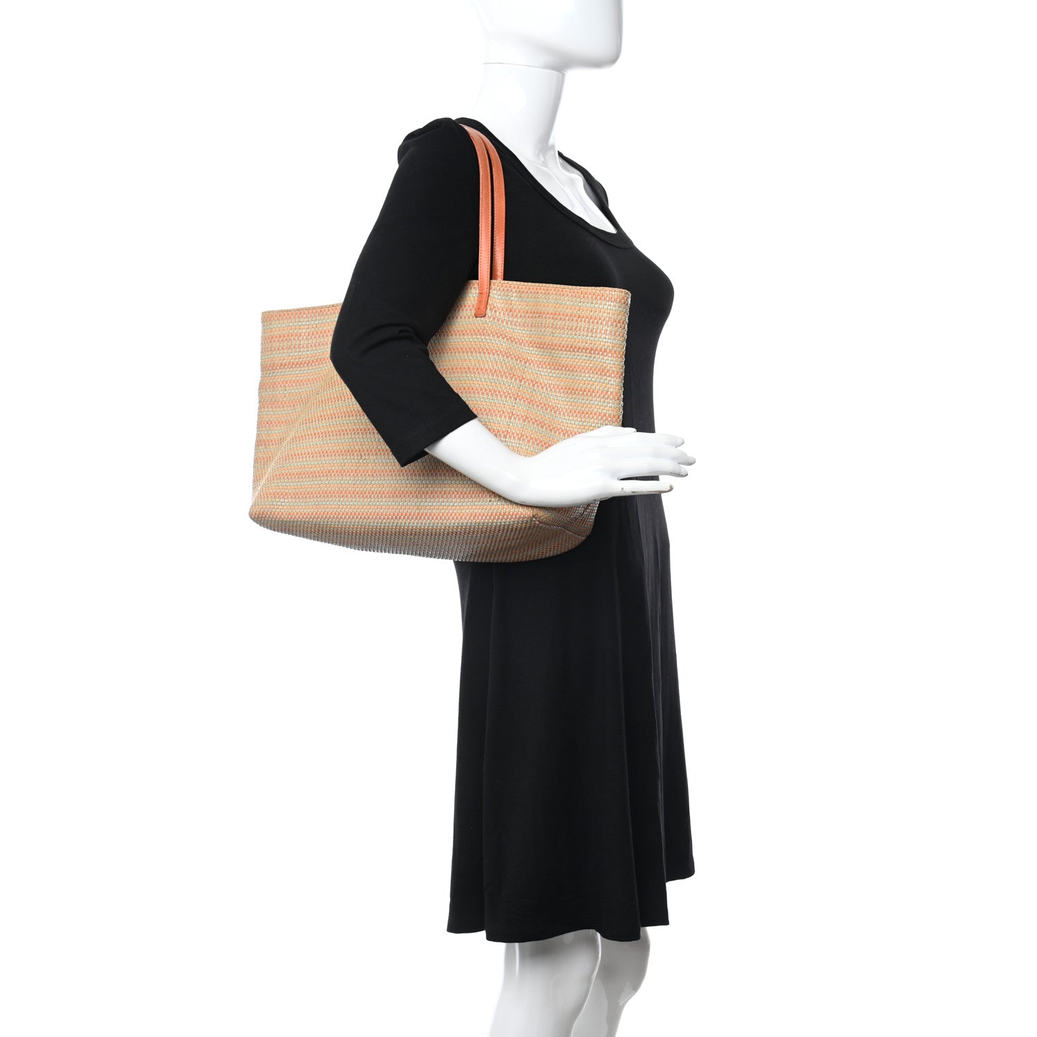 Fendi Woven Straw Raffia Roll Tote Orange Multicolor 2 of 16