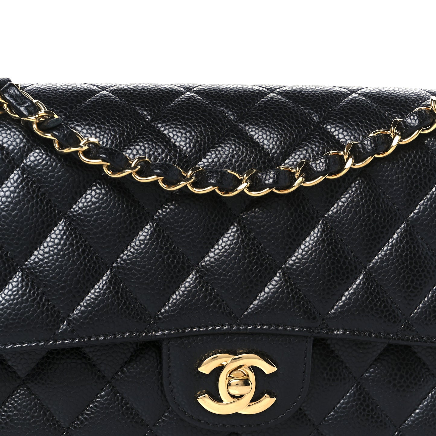 Caviar Quilted Medium Double Flap Black