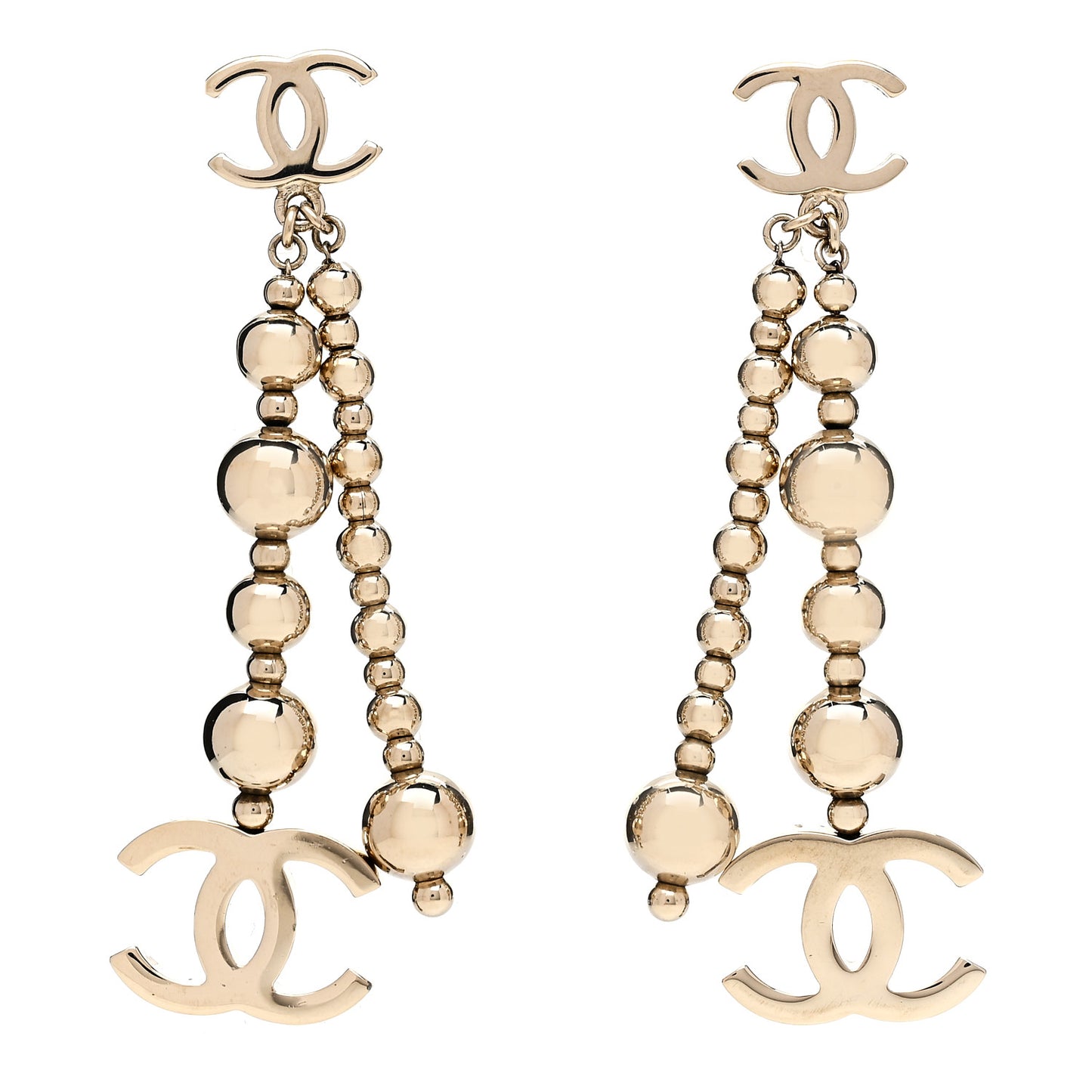 Metal CC Bead Drop Earrings Gold