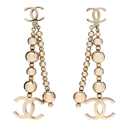Chanel Metal CC Bead Drop Earrings Gold 1 of 4
