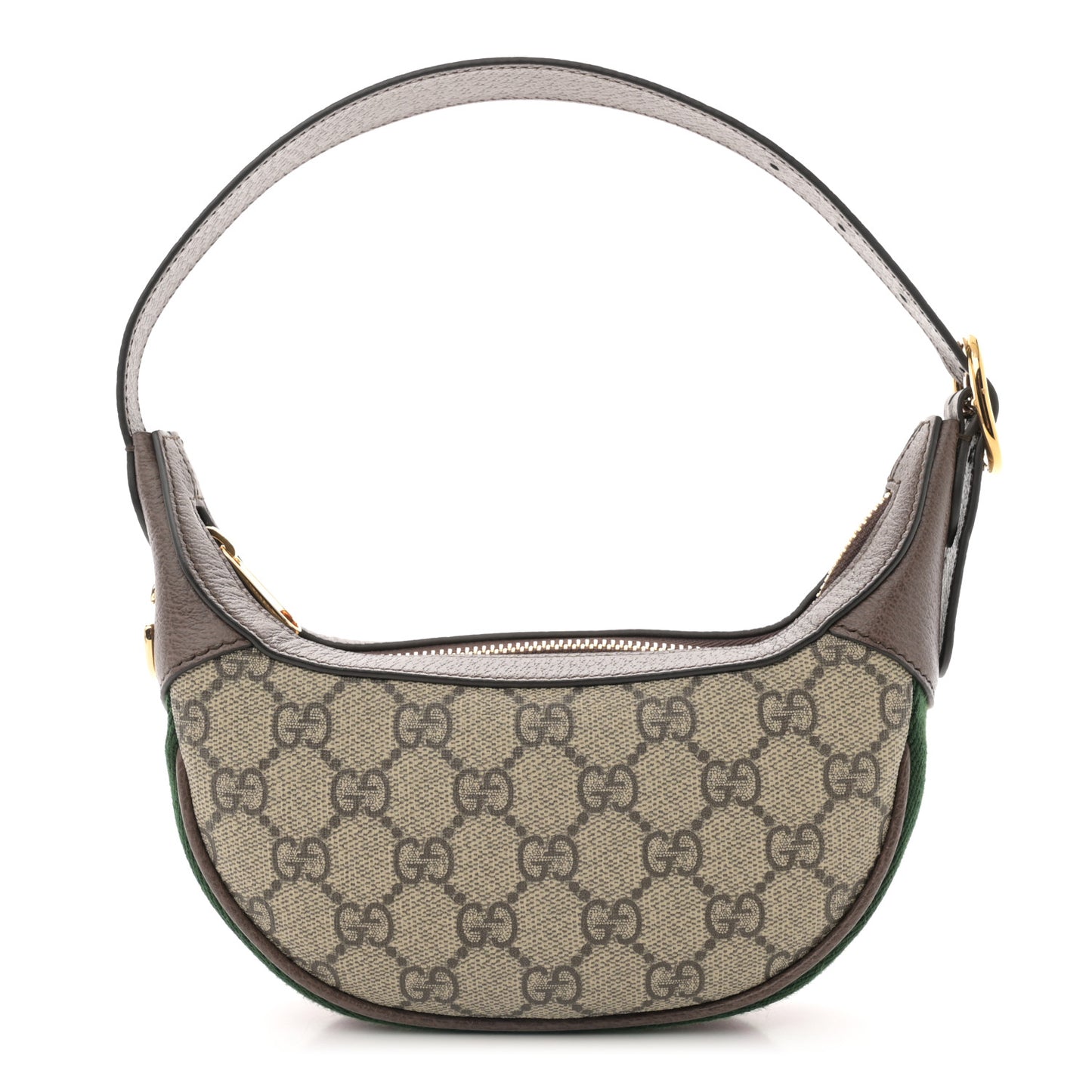 GG Supreme Monogram Textured Calfskin Web Mini Ophidia Half Moon Hobo Beige Ebony New Acero