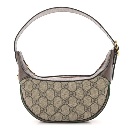 Gucci GG Supreme Monogram Textured Calfskin Web Mini Ophidia Half Moon Hobo Beige Ebony New Acero 1 of 11