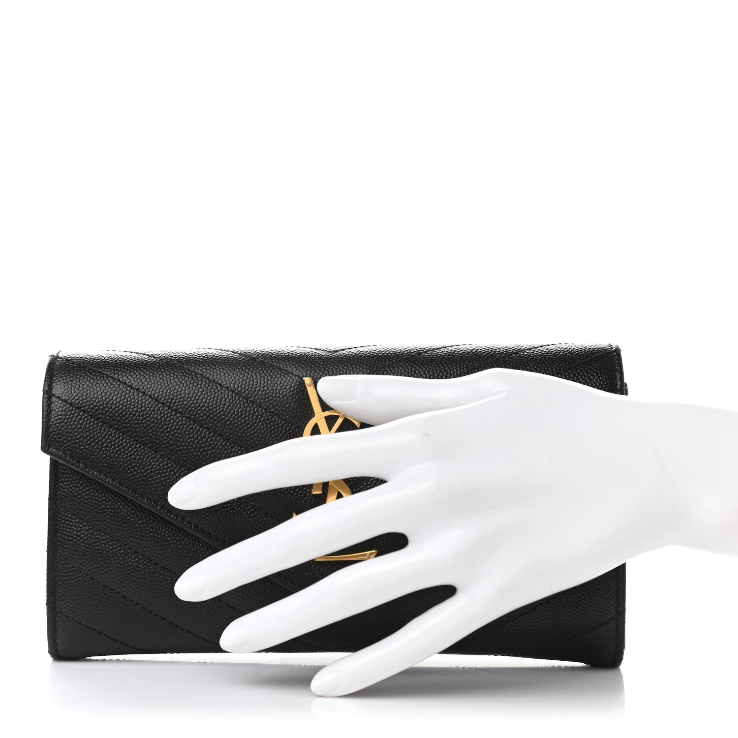 Saint Laurent Grain De Poudre Matelasse Chevron Monogram Flap Wallet Black 2 of 7