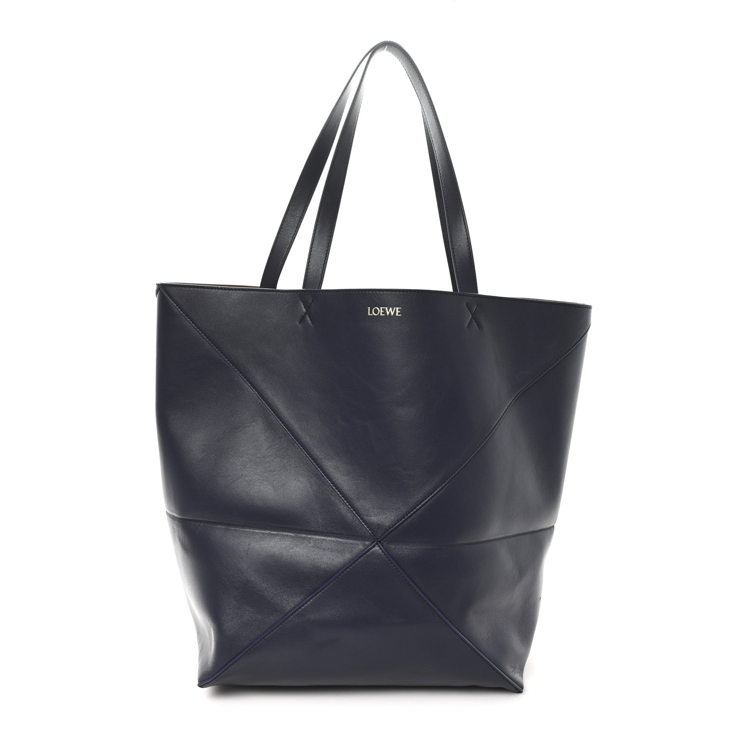 Loewe Shiny Calfskin Large Puzzle Fold Tote Abyss Blue 1 of 10