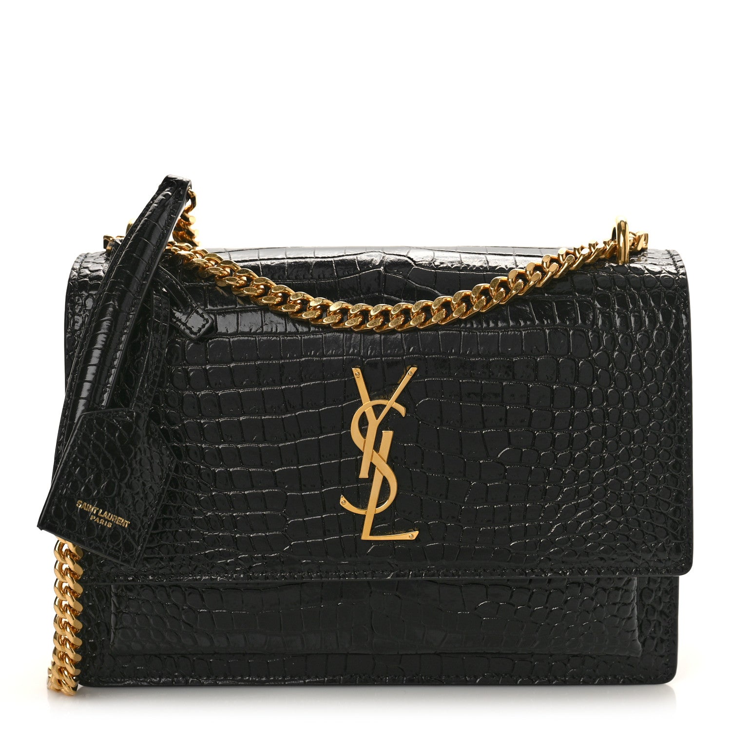 Saint Laurent Calfskin Crocodile Embossed Medium Monogram Sunset Black 1 of 8