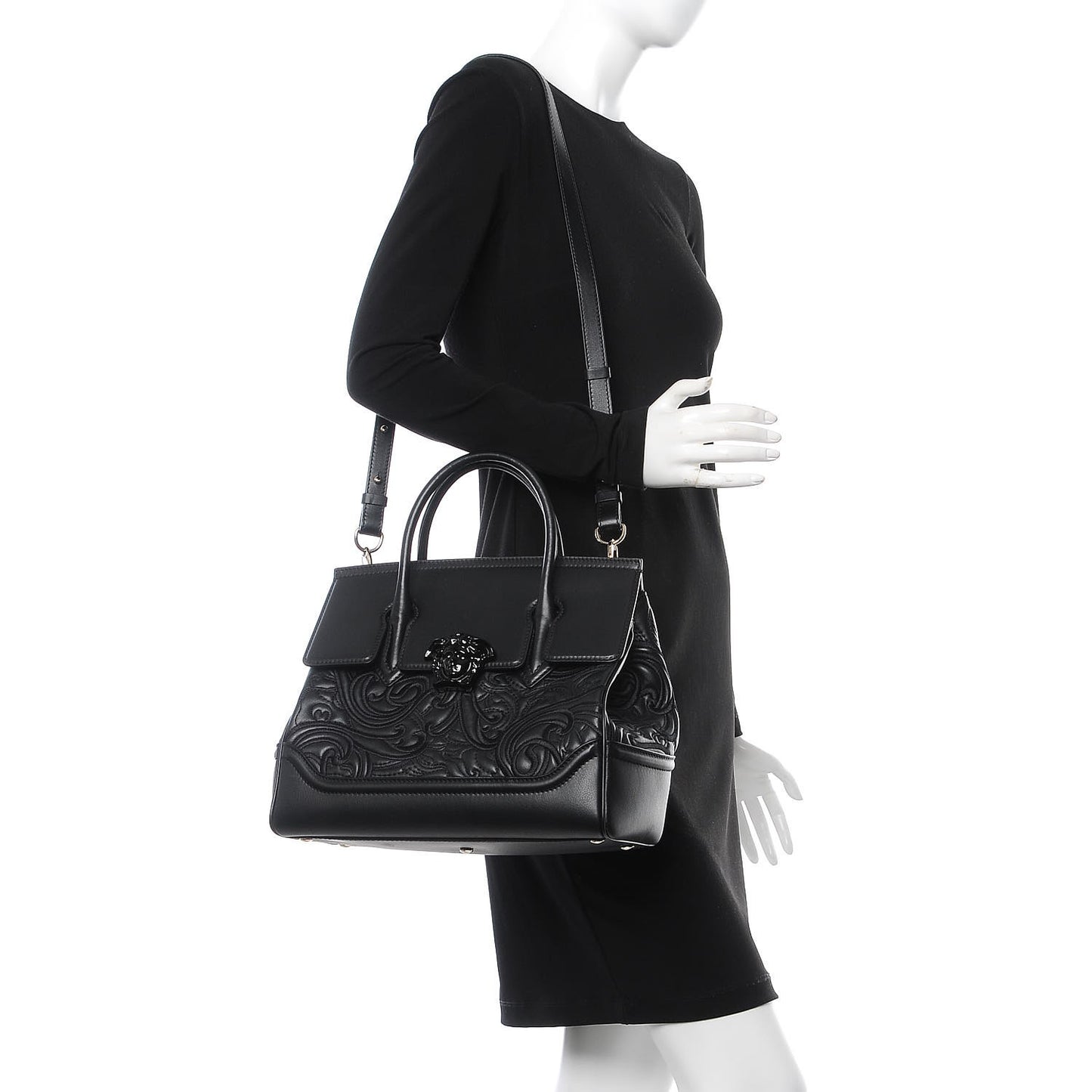 Calfskin Embroidered Large Baroque Palazzo Empire Bag Black