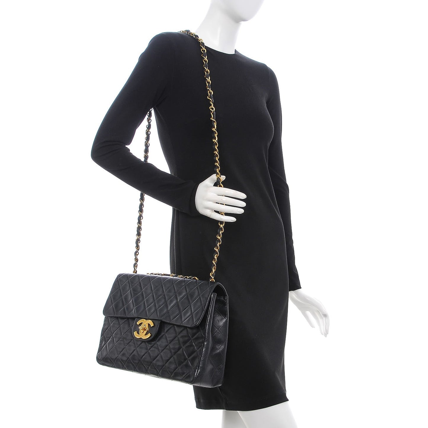 Lambskin Quilted XL Jumbo Single Flap Black