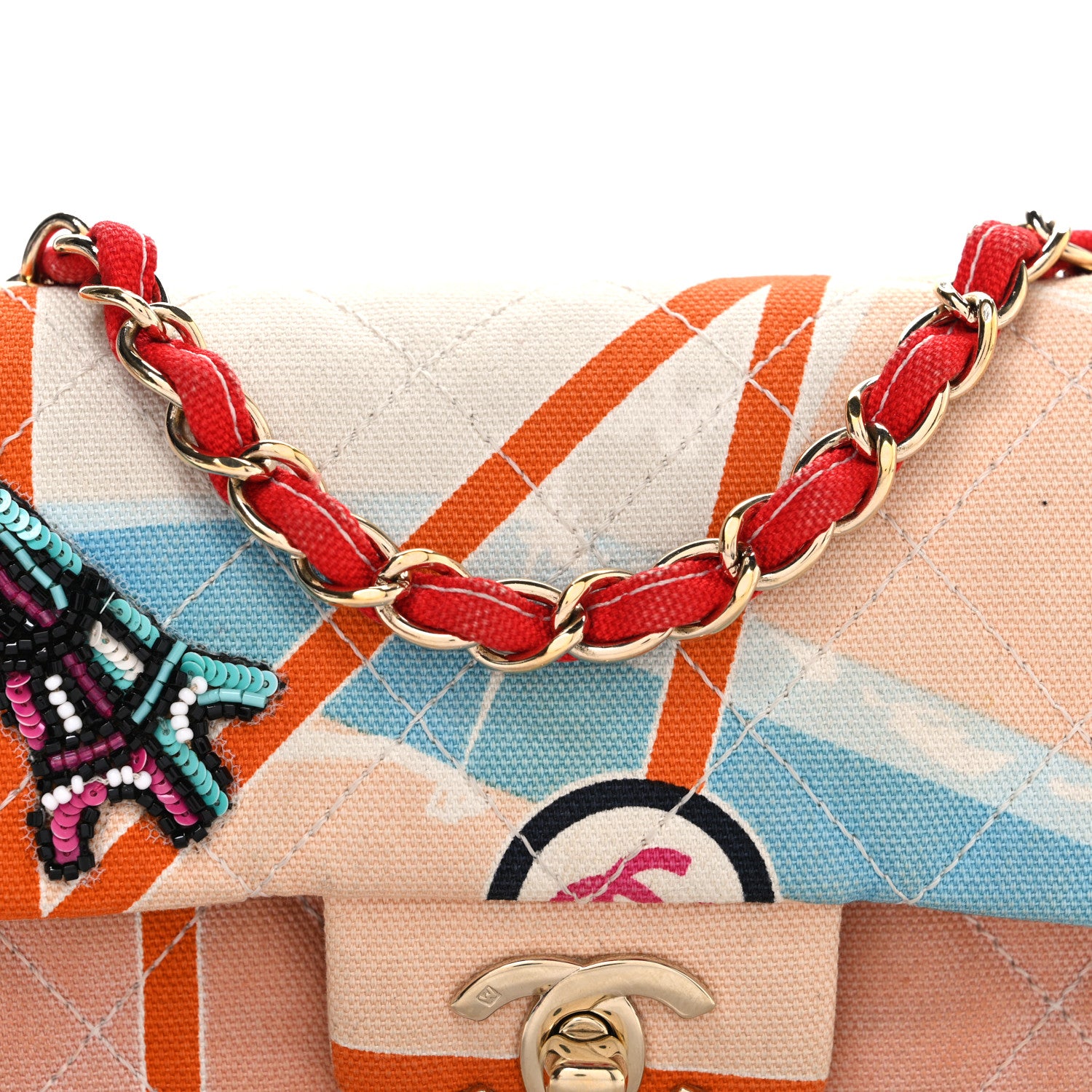 Chanel Canvas Small Printed Eiffel Tower Flap Bag Beige Multicolor 8 of 10