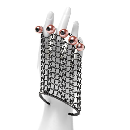 Gucci Metal Embellished Pearl Multi-Finger Ring Bracelet Black Pink 2 of 4