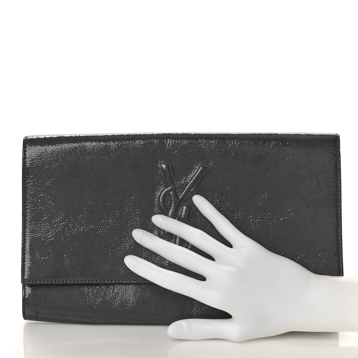 Saint Laurent Textured Patent Monogram Large Belle De Jour Clutch Grey 2 of 8