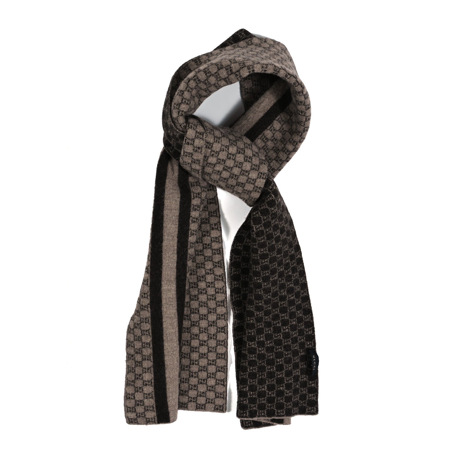 Gucci Wool Tricot GG Monogram Web New Lunicart Scarf Light Brown Dark Brown 1 of 4