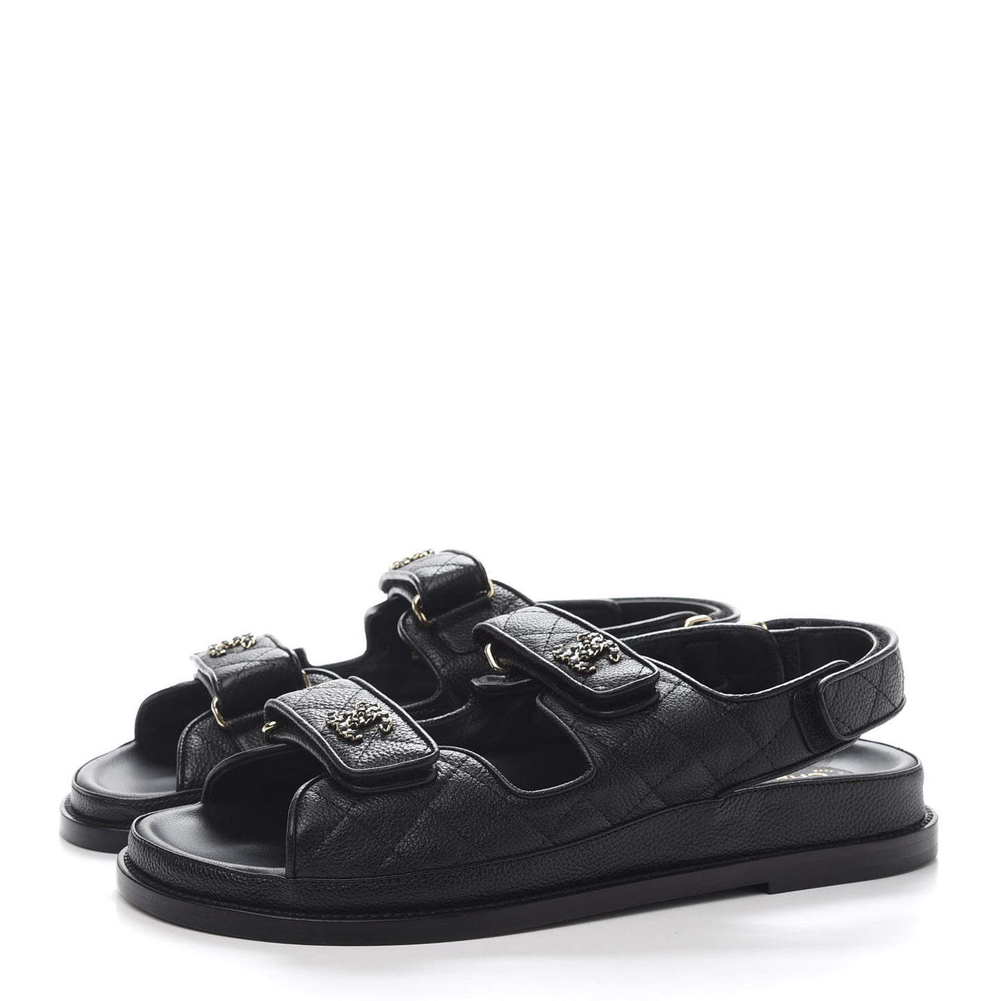 Grained Calfskin Velcro Dad Sandals 40 Black